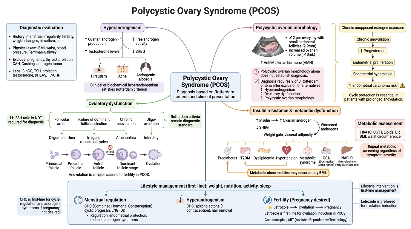 PCOS: Insulin-Androgen Cascade — clinical illustration
