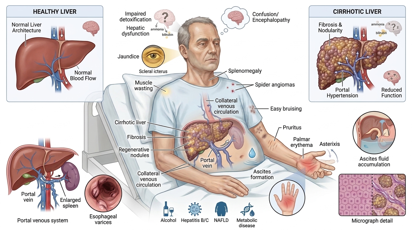 Cirrhosis: Child-Pugh & MELD Scoring — clinical illustration