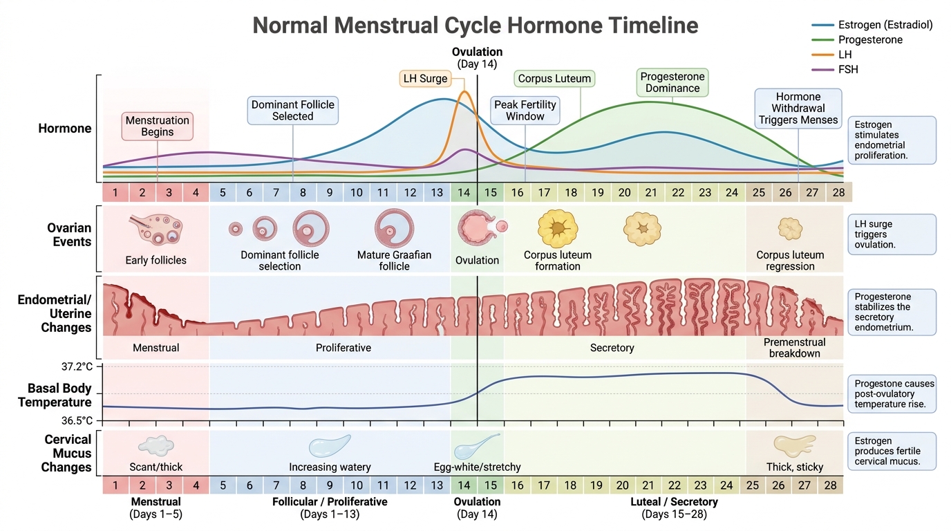 Menstrual Cycle: Overview, Phases and Hormonal — clinical illustration